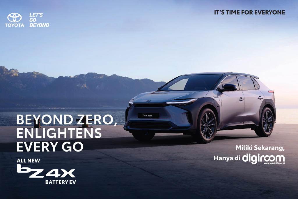 Sambutlah mobil listrik Toyota Indonesia - All New bZ4x untuk membawa Anda merasakan sensasi berkendara mobil listrik. Mobil listrik Toyota Indonesia - All New bZ4x mengusung design dengan platform e-TNGA yang futuristik pada eksterior dan interiornya. Lebih lanjut, mobil listrik Toyota ini hadir dengan motor AC Synchronous Electric generator yang menghasilkan 150 kW dan sistem fast charging yang mampu mengisi 0-80% dalam waktu 30 menit.

Lebih dari sekadar desain dan teknologi penggerak baru, mobil listrik Toyota satu ini juga menghadirkan fitur hiburan dan dashboard canggih dengan 12,3 Inch Toyota Audio Multimedia with Human Machine Interface (HMI) ditambah dengan speaker premium yang merevolusi fitur navigasi hiburan di dalam kabin mobil Anda.

Teknologi lengkap Toyota Safety Sense (TSS) yang menjamin keamanan dan keselamatan All New BZ4X, membuat perjalanan anda bersama keluarga akan lebih tenang dan nyaman. Dengan semua keamanan dan kenyaman yang akan Anda dapatkan, All New BZ4X juga dilengkapi garansi baterai hingga 8 tahun/160.000 Km.